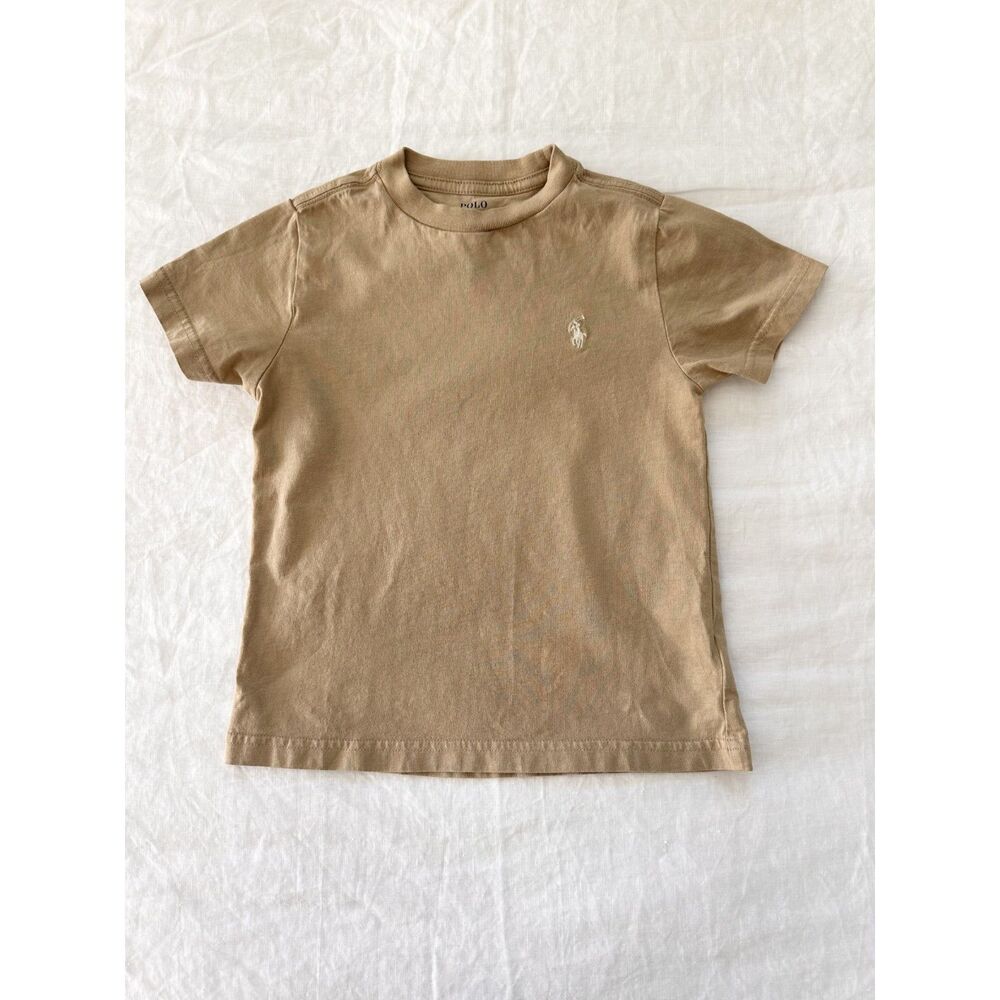 Polo Ralph Lauren T Shirt Boys Size 4 Tan Khaki Pony Logo Cotton Crewneck Preppy